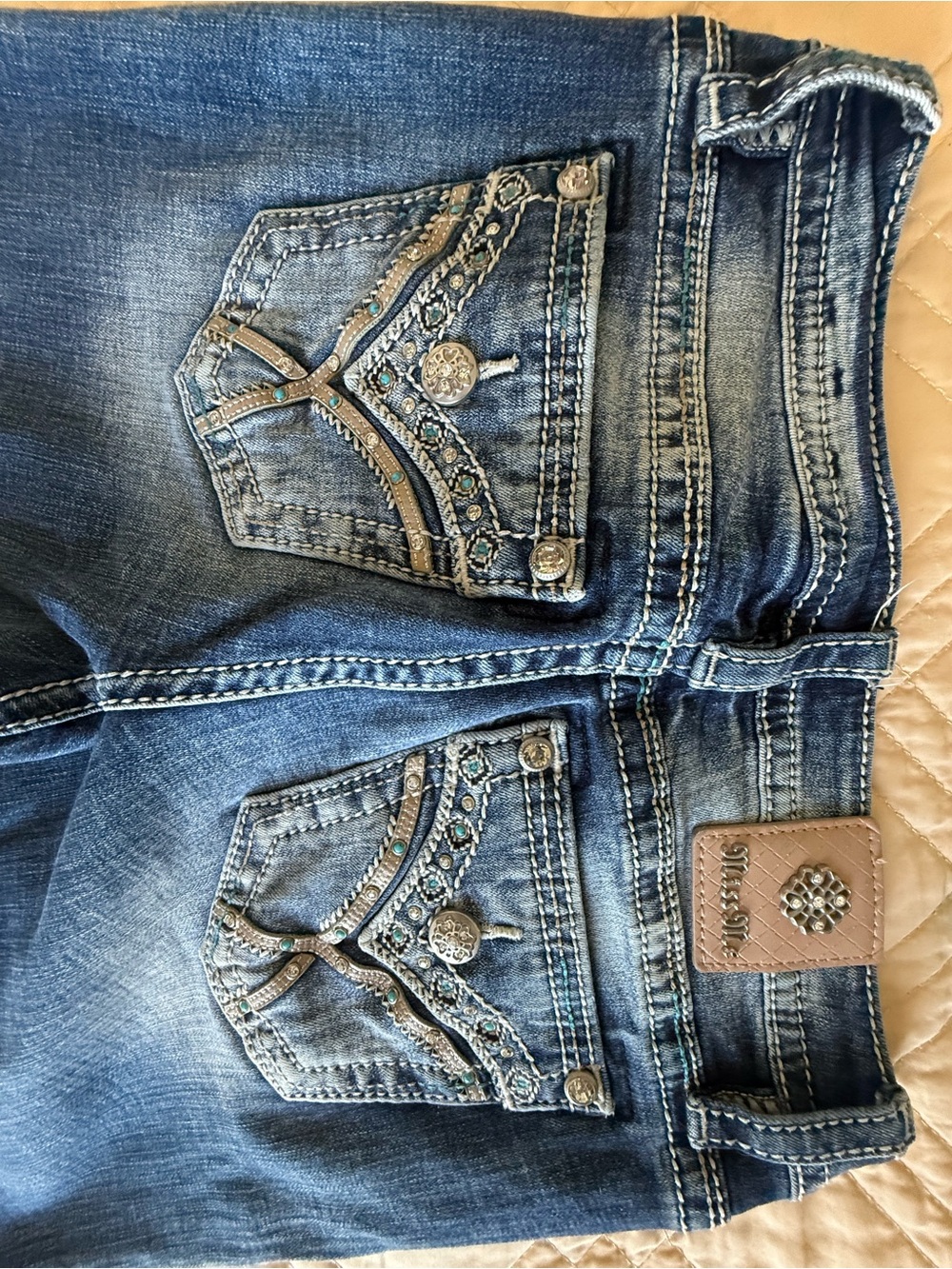 Miss Me Embellished Blue Denim Boot Cut Jeans